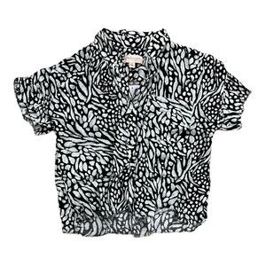 Philosophy Black White Patterned Raw Hem Blouse S